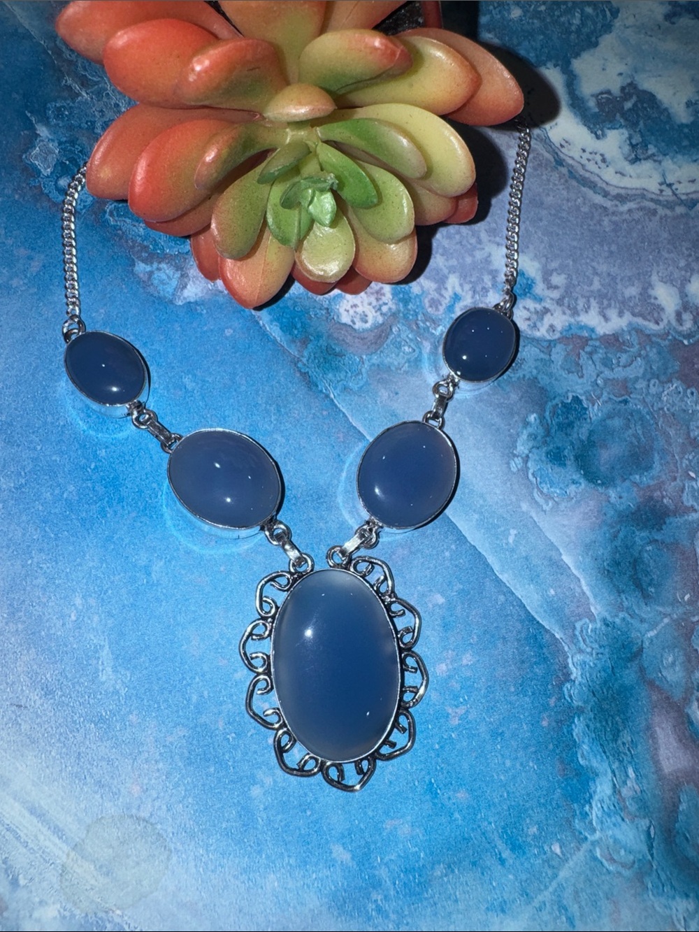 Silver Blue Chalcedony Necklace